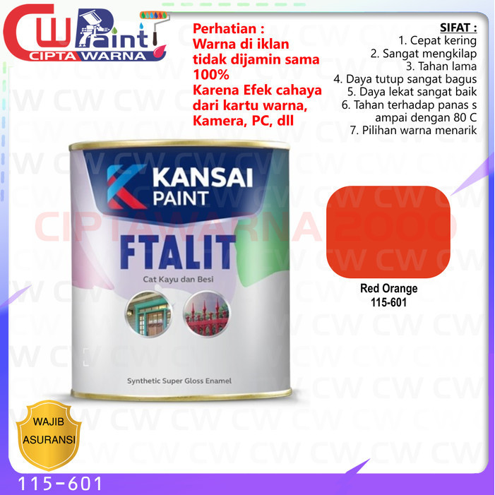 Kansai Cat Minyak Besi Kayu Ftalit KF - 601 Merah Red Orange 1 kg - CWK