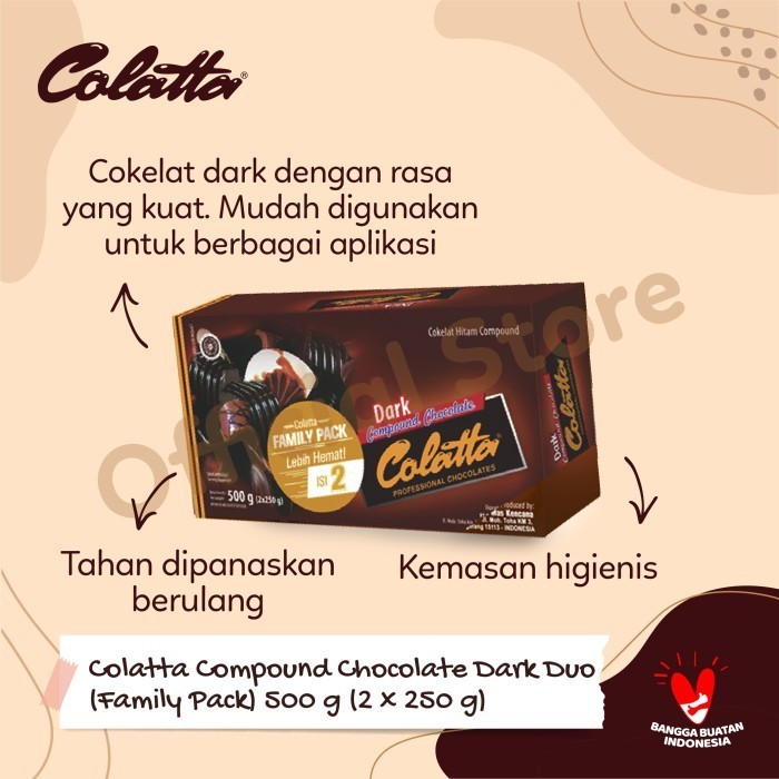 

Colatta Compound Chocolate Dark Duo (Family Pack) Coklat Batang-2x250g