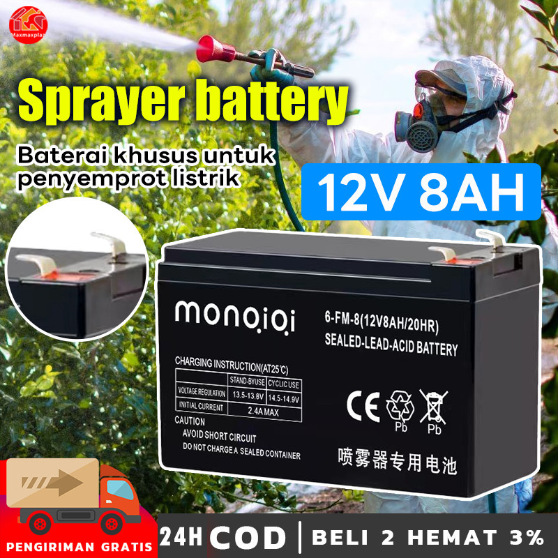 Aki Kering Sprayer Elektrik 12V 8AH and Pengisi daya  /Baterai Alat Semprot Hama/aki kering selis se