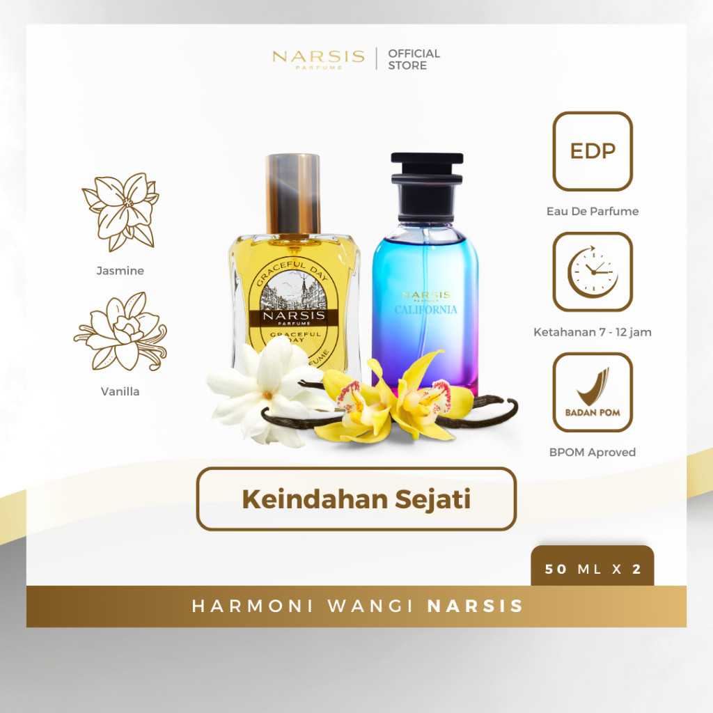 [BUNDLING PAKAGE] Narsis California + Narsis Graceful Day - Parfum Pria Wanita EDP Tahan Lama