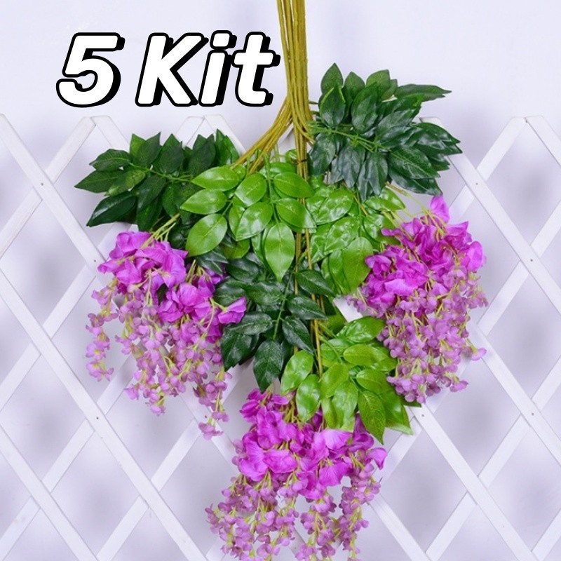 5 Kit Wisteria Jumbo Gantung Daun Rambat Plastik- Bunga Lavender Artificial Wisteria Tanaman