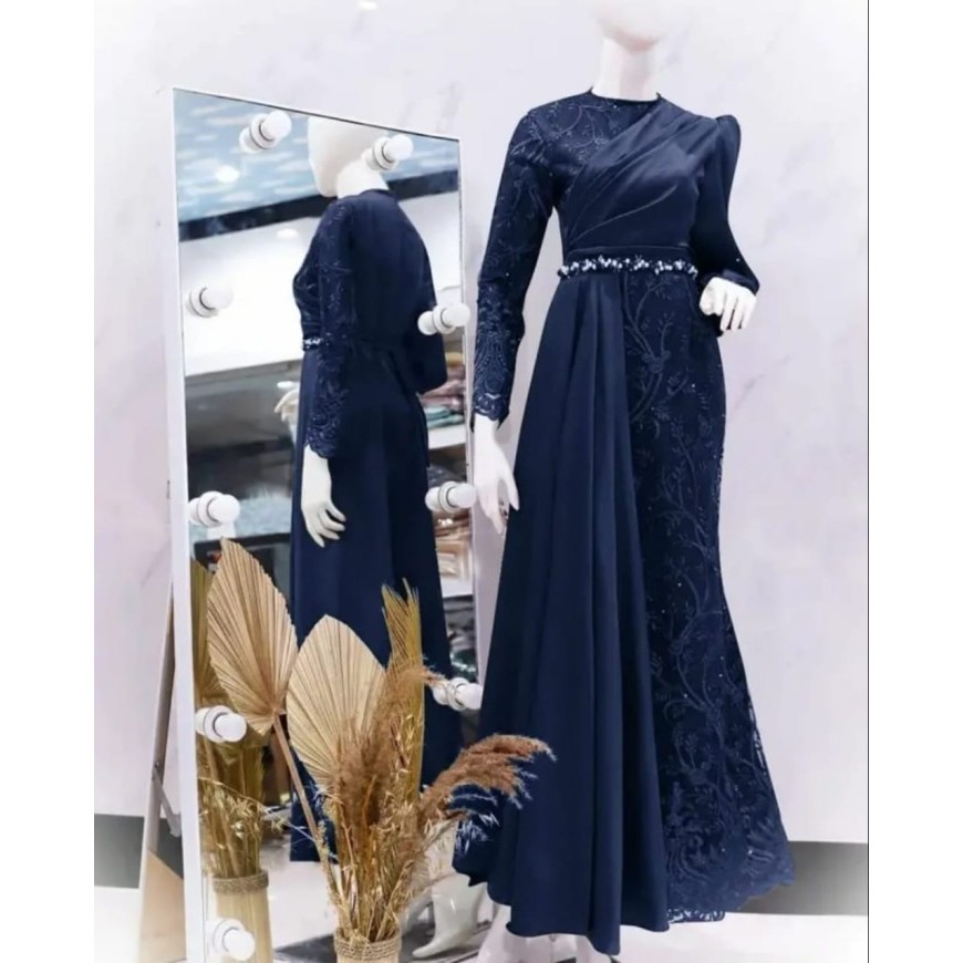 Terlaris ✨ -Maxi Dress Wanita Baju Pesta Perempuan Muslimah Gamis Kondangan Modern - Hijau wardah, M
