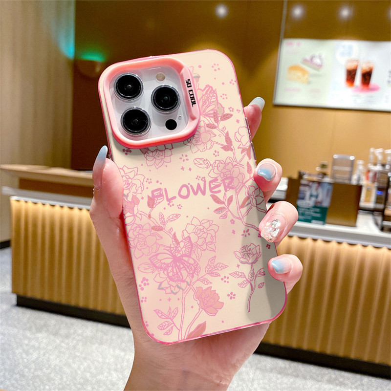 Premium Matte couple Case HP iphone Antishock Casing HP Ip 15 Pro Max color bunga kupu-kupu case for