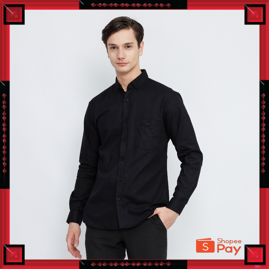 KAIN ADEM LEMBUT HALUS TEBAL / Kemeja Polos Hitam Pria Lengan Panjang Slimfit | Kemeja Pria Hitam Pr