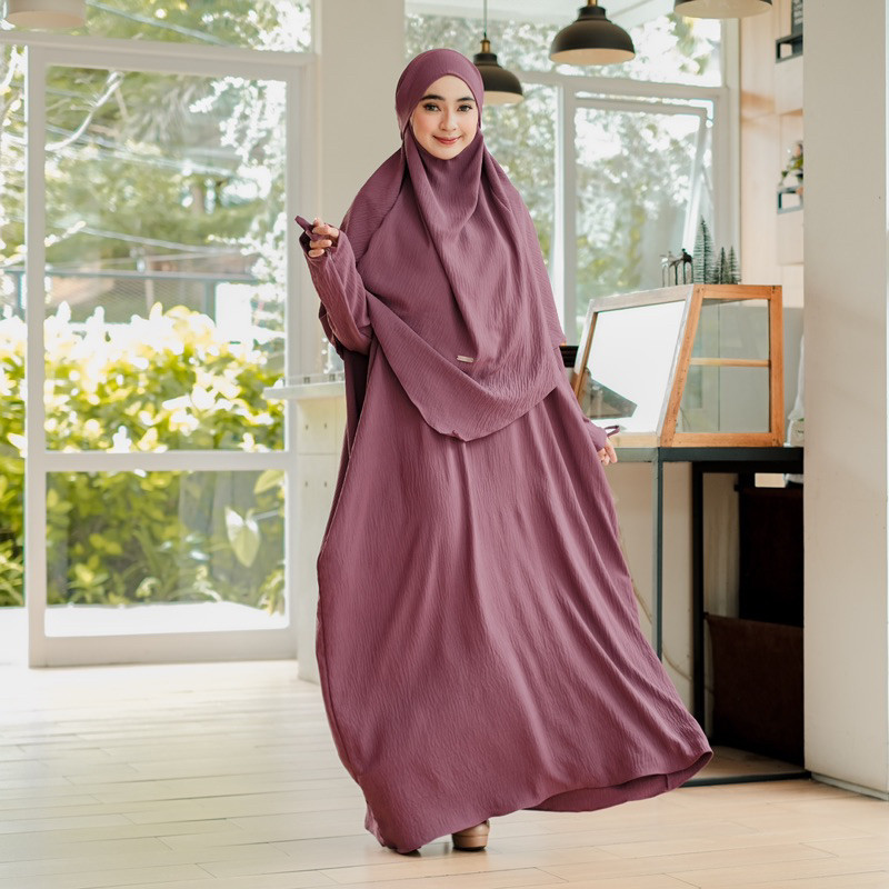 Gamis Abaya Naura atau  Abaya Naura Set French Khimar Dengan Bahan Crinkle AIrflow Tersedia Berbagai