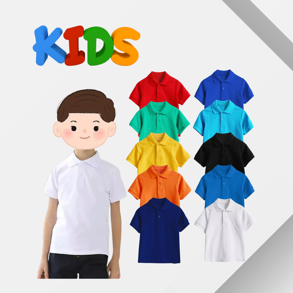KAOS POLO SHIRT ANAK LAKI LAKI PEREMPUAN UNISEX BAJU LENGAN PENDEK KERAH POLOS WARNA HITAM PUTIH COK