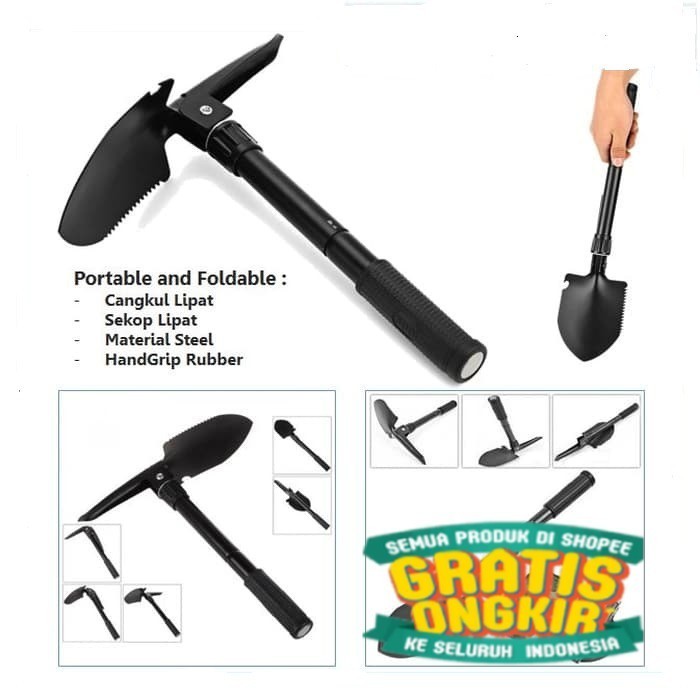 Sekop Mini Lipat Cangkul Pacul Gergaji Portable skop Shovel Kemah Berkebun/ kayu besi tembaga
