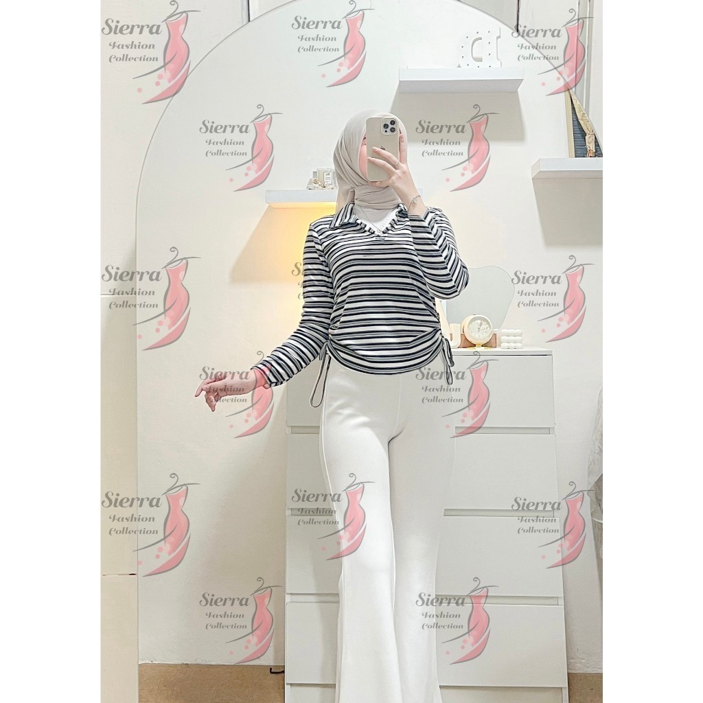 VEXIOS - ZJD FASHION WANITA RIRI / Kerah V SERUT Lengan Panjang Knit Rib Premium / Pakaian atasan wa