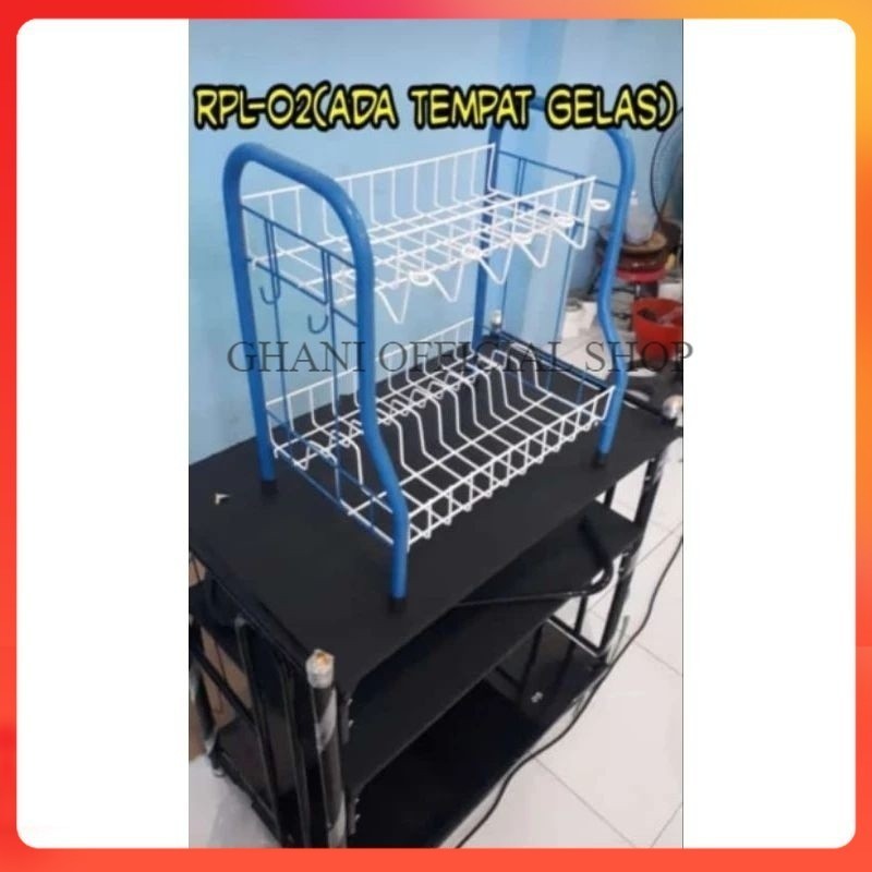 ( RPL02 / RPL 03 TIANG WARNA ) Rak piring besi susun 2 knockdown / Rak piring dapur