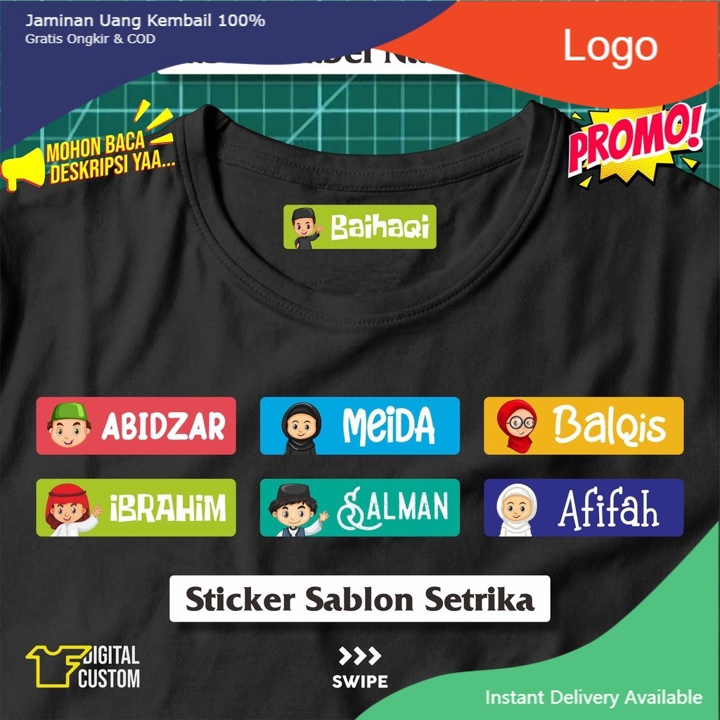

Stiker Kain Label Nama Baju Karakter Anak Muslim Sekolah Pesantren Asrama Name Tag Laundry Sticker Sablon Setrika DTF IF Digital Custom Siap Press