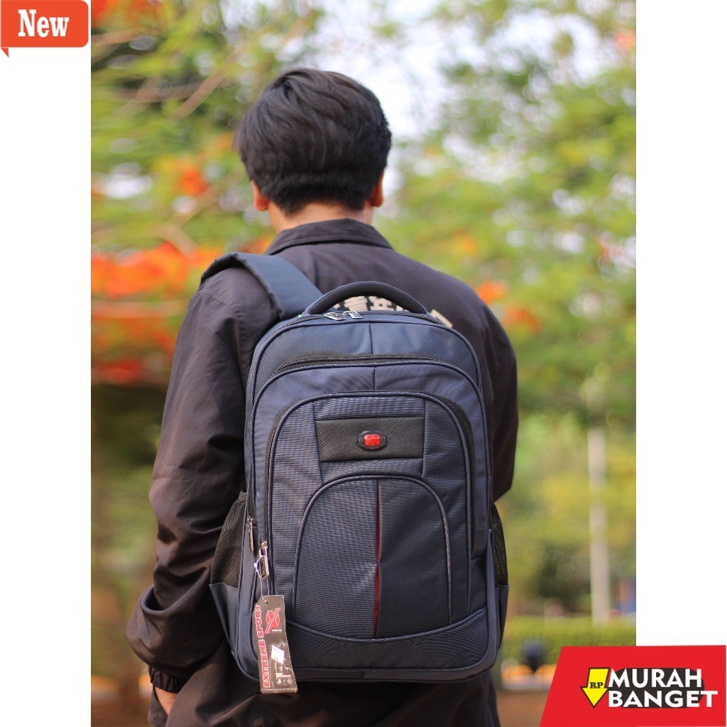 Tas Ransel Pria Kekinian Tas Kerja Pria Laptop Extreme Premium Side Navy Bahan Nylon Alto Bonus Rain