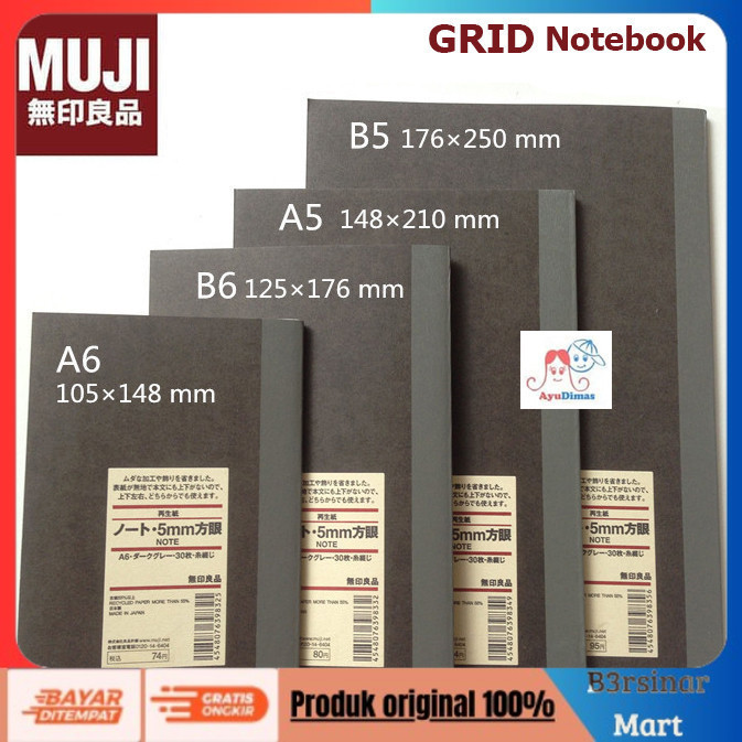 

[KUALITAS TERBAIK] MUJI - Grid Notebook - buku catatan kotak - notes - A 5