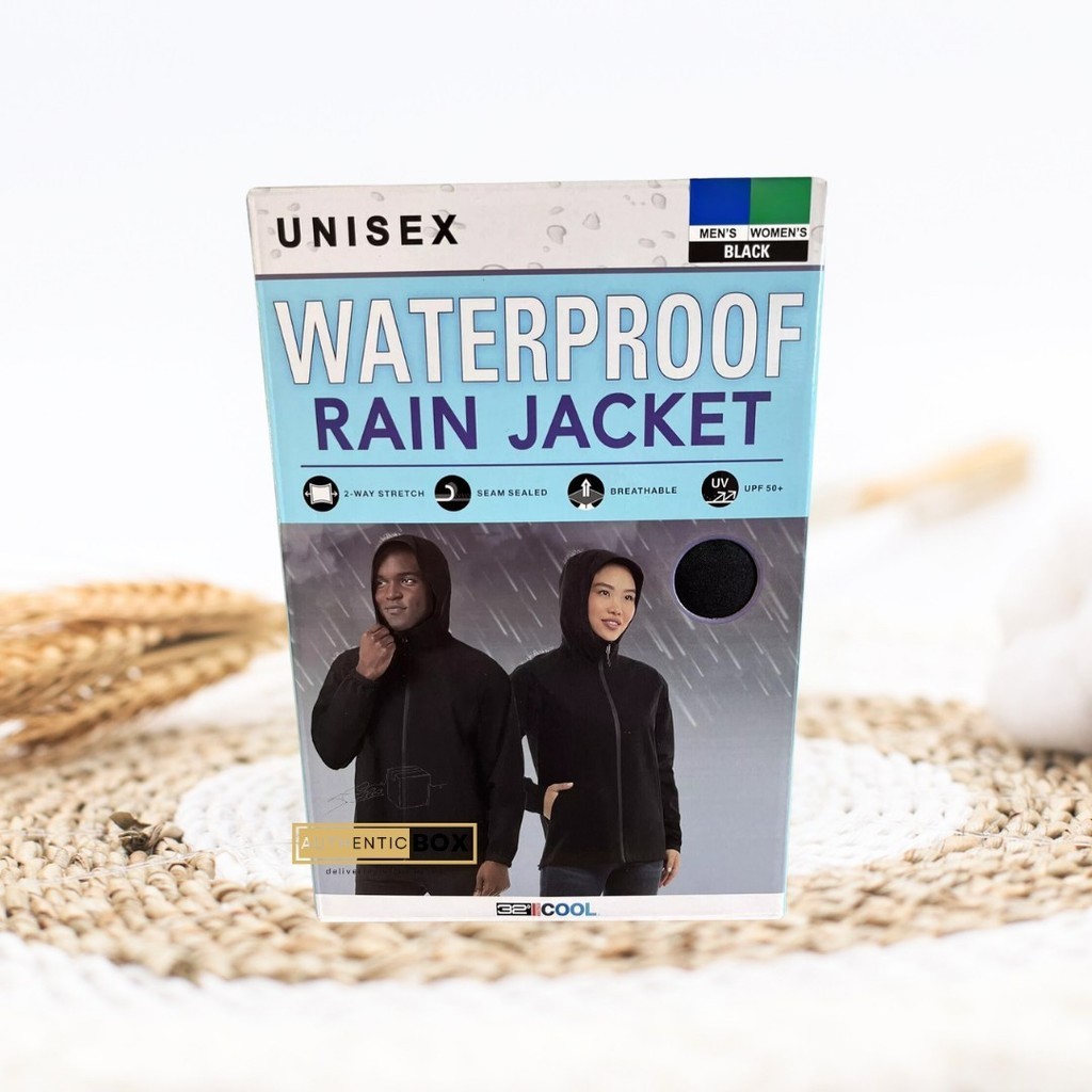 Baju Wanita - 32 Degrees Cool Unisex UPF 50+ Waterproof Rain Jacket Black