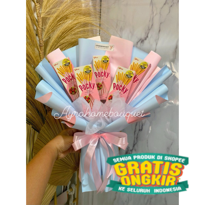 [POCKY] Ready Bouquet Buket Bucket Snack Jajanan Pocky Poky Kado Hadiah Ulang Tahun Wisuda/ biru ora