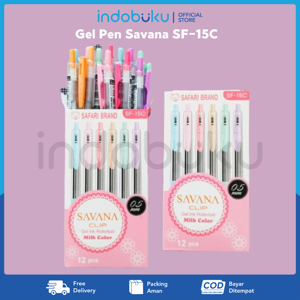 

Pulpen Gel SAVANA Safari Brand Clip Milk Color 0.5mm Hitam SF-15C (1 Pack Isi 12Pcs)