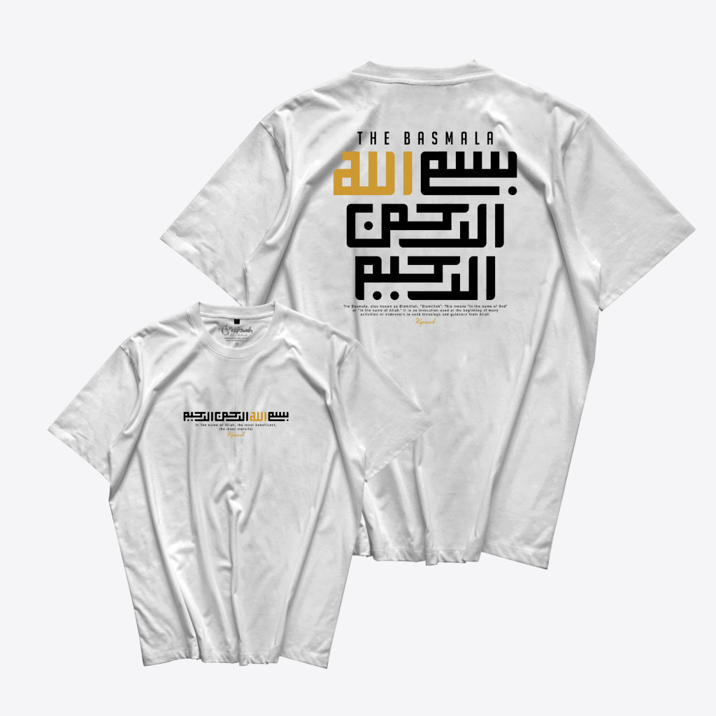 Kaos The Basmala Kaligrafi - Baju Sahabat Nabi Dakwah Muslim Islami - T-Shirt Combed 24s Pria Unisex