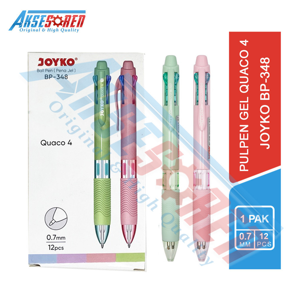 

Aksesoren Ballpoint Joyko Quaco 4 [BP-348/12Pcs/4 Warna] / Ballpoint Bolpen Pena Pen Polpen Tinta Warna Warni / Alat Tulis Sekolah