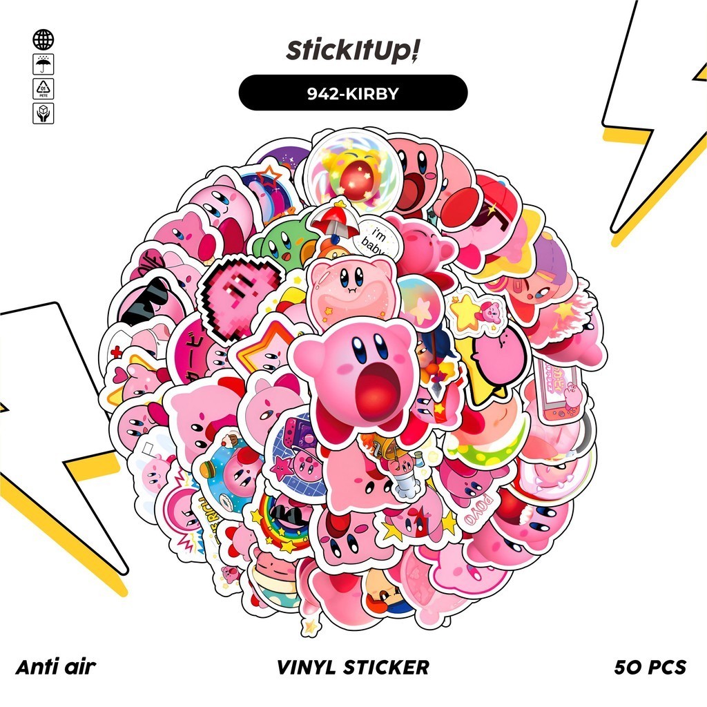 

COD✨ 100 Pcs Stiker Pack Kirby Lucu Aesthetic Vynil Waterproof untuk Freebies Sticker Buku Journal Casing HP Laptop