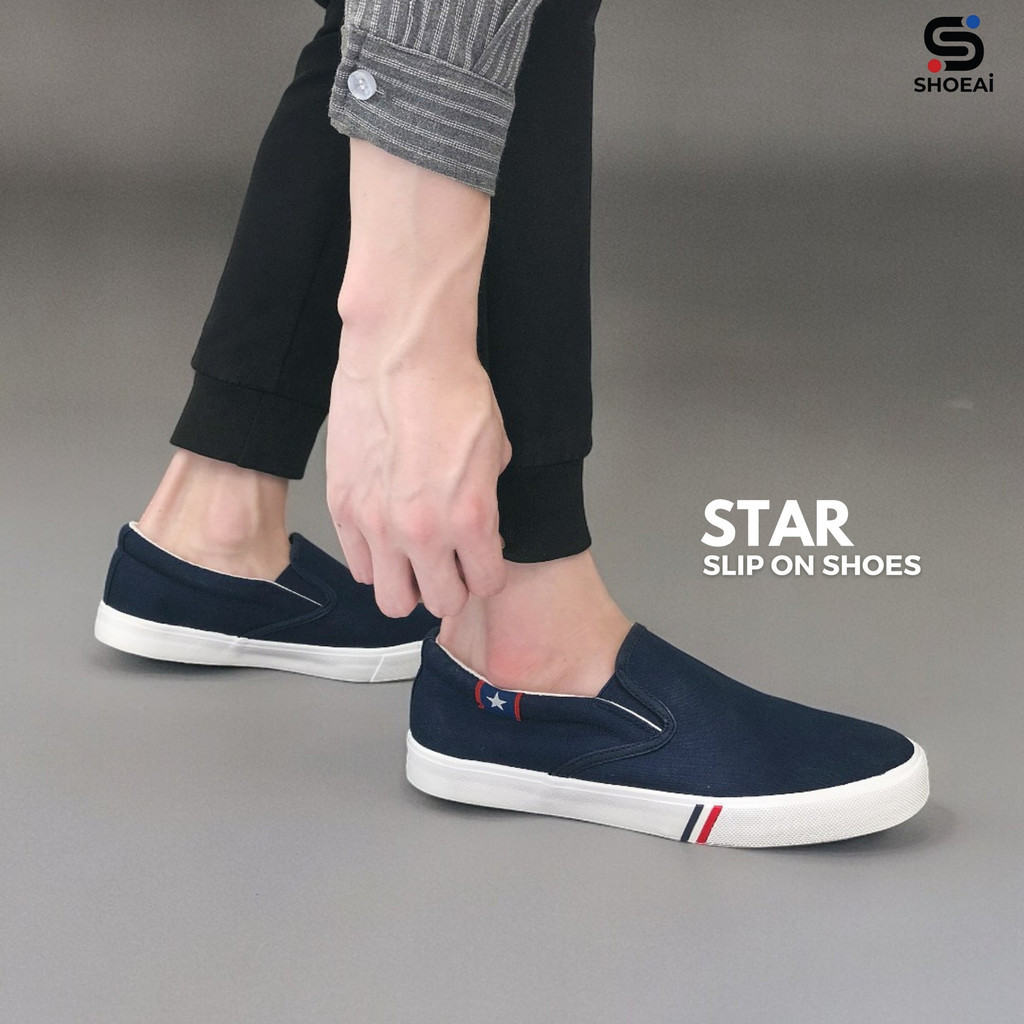 DISKON SHOEAI Star Slip On Sepatu Kasual Pria Wanita Trendy Sol Karet