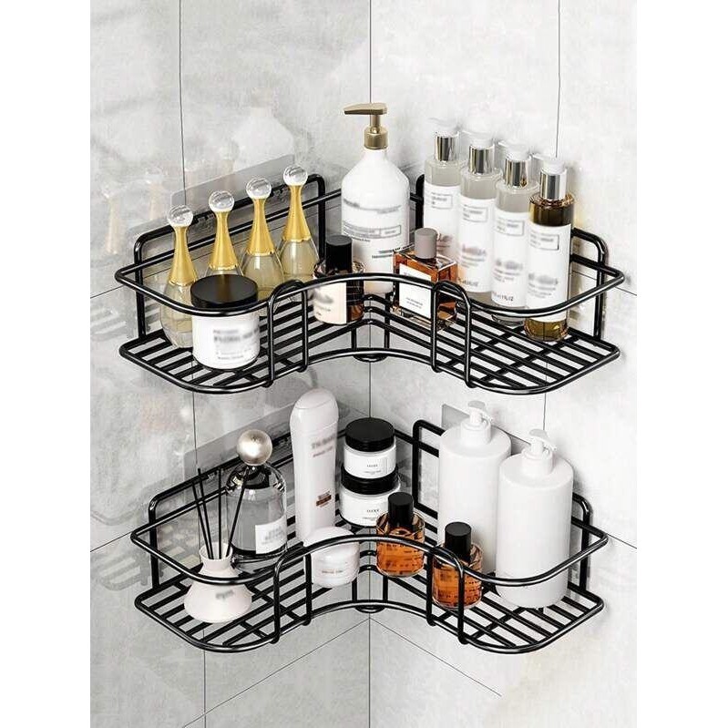Rak Sudut Dinding Kamar Mandi + Perekat Dinding, Rak Dinding Dapur Serbaguna, Rak Kosmetik L Besi Ta