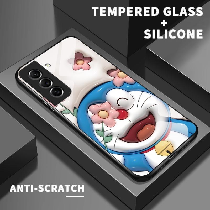 Glass Case For Samsung S21 FE 5G S21 5G S21 Plus S21 Ultra Silicon Back Kartun Doraemon Cassing Hp