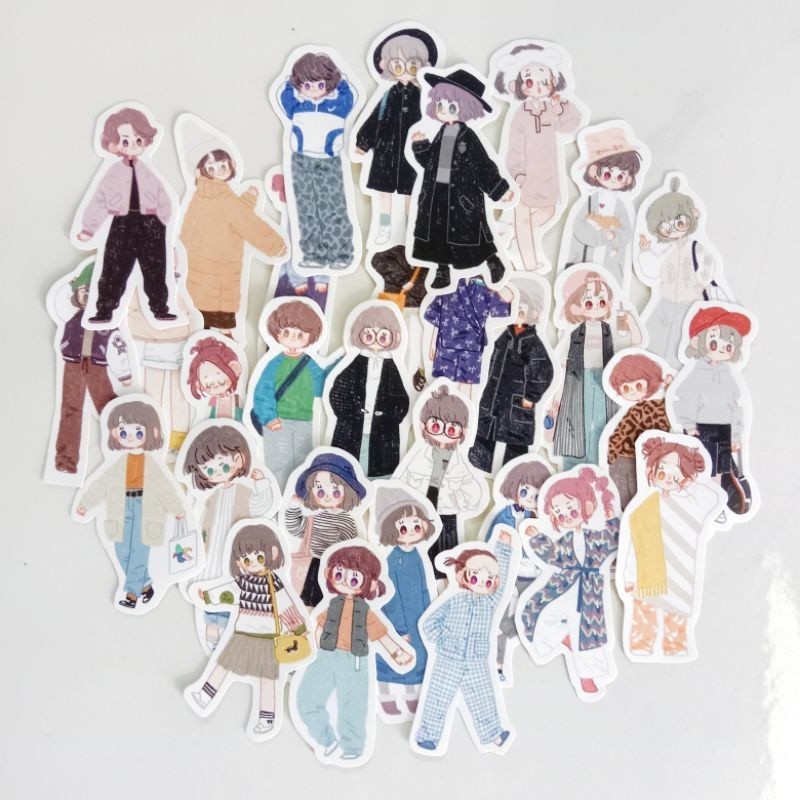 

[ , ] 5pcs Sticker Cartoon Girls Man Kawai Untuk Jurnal dan Scrapbook