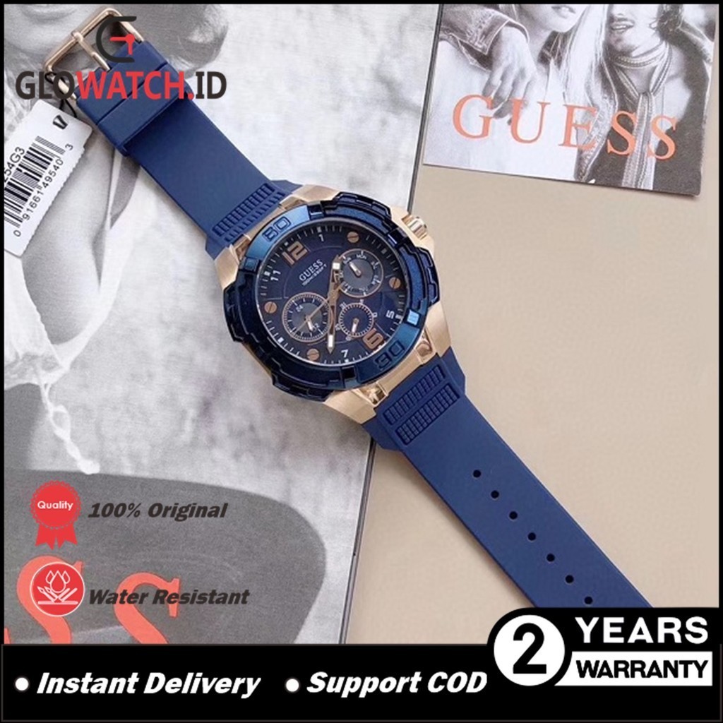Jam Tangan Pria Guess W1254G3 Genesis Quartz Watch Silicone Bracelet Original (Garansi 2 tahun) / Su