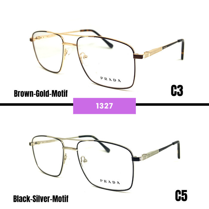 Frame Kacamata Pria / Wanita PRD 1327 Lebar Frame 138 Size 54 Bridge 17 Full Frame Model Aviator