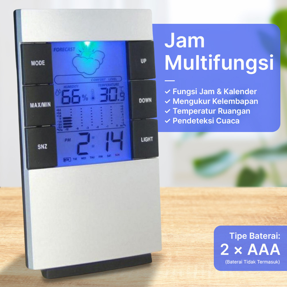 [Bayar di Tempat] Weather Station Humidity Temperature Alarm Desk Clock Jam Alarm