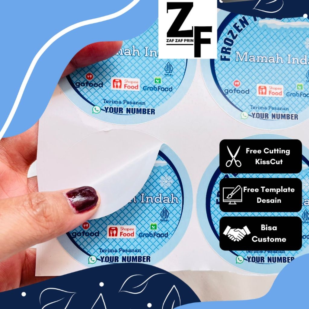 

ZAF 2-4 Label Bulat Sticker Print Vinyl Stiker Frozen Food Anti Air Stiker Makanan Beku Custom