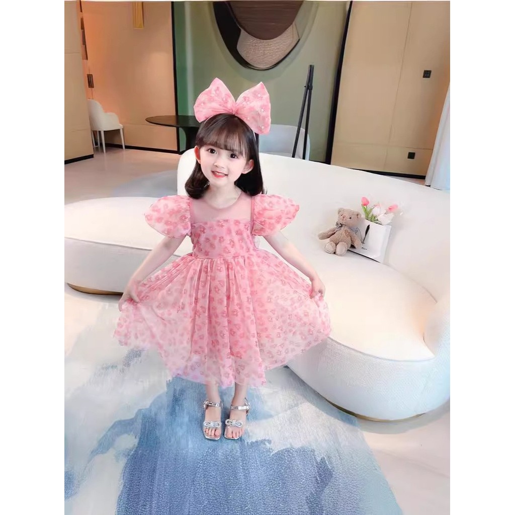 Dress Pesta Magenta Bando Anak Perempuan Gaun Pita Party Ulang Tahun Gaun Anak Pesta