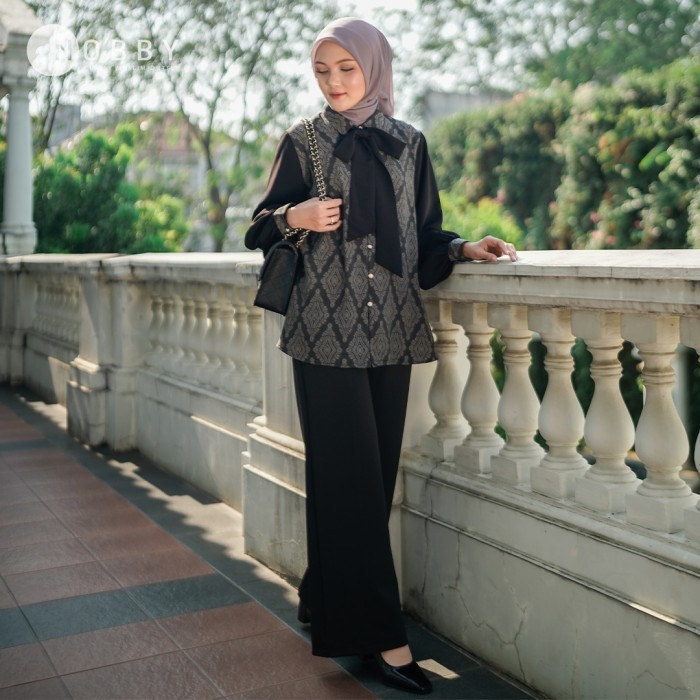 Nobby - Kani Kulot Pants Bahan Spandex Celana Kantor Wanita - Hitam, M