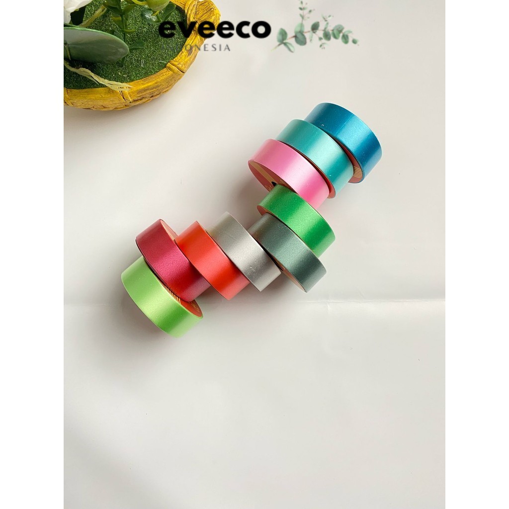 

EVEEco - Pita Kado Plastik POLOS 2cm / 4cm Pita Jepang Kertas 14 Meter Dekorasi