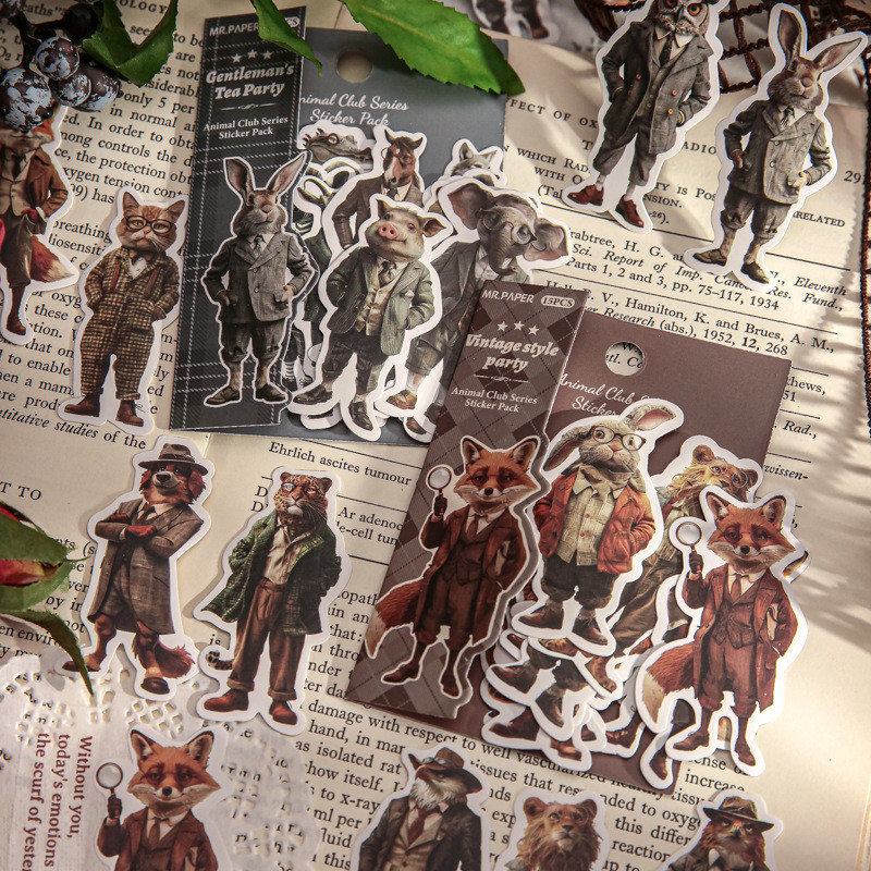 

Mr. Paper, 15pcs/pack, Animal Club Sticker Pack, Handmade Material Sticker Decoration Scrapbook, Water Cup, Notebook, Phone Case