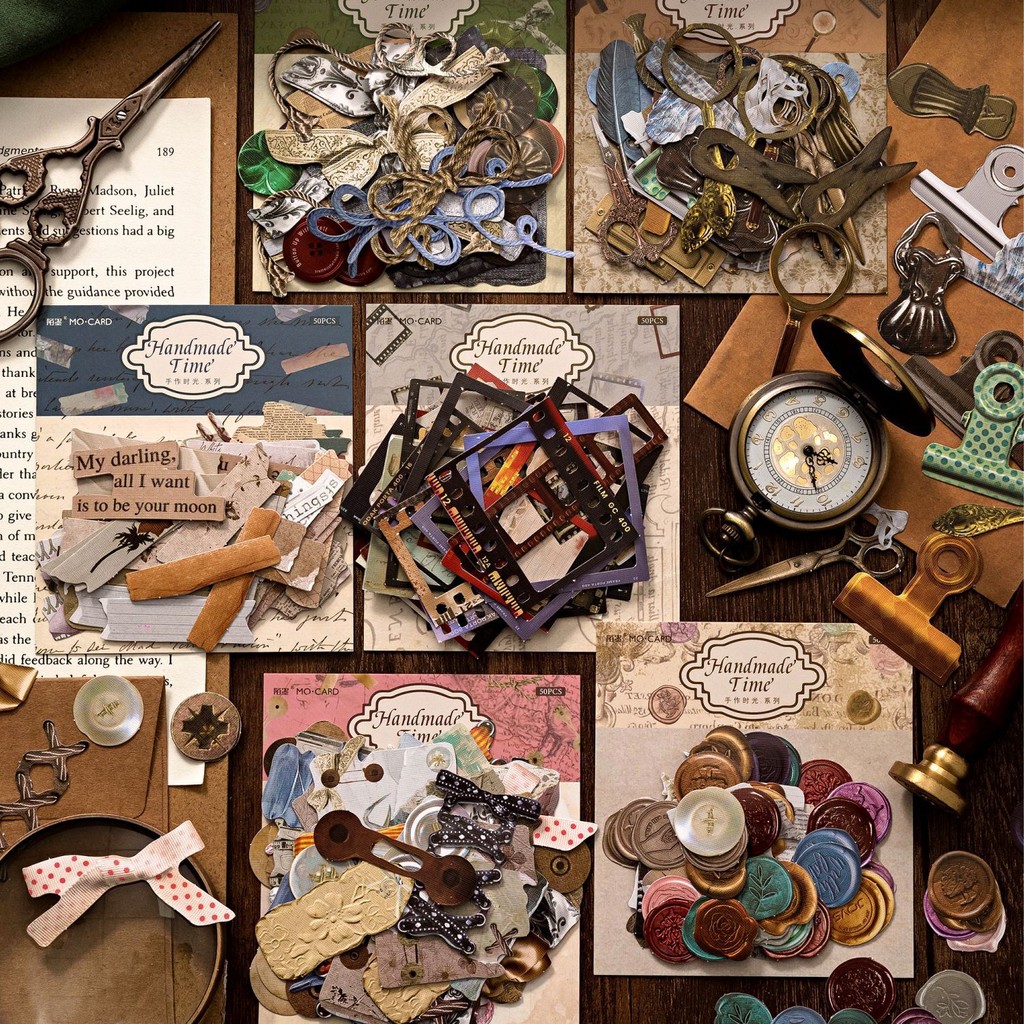 

50Pcs Handmade Time Series Decorative Sticker Pack Vintage Film Clips Collage Scrapbooking Label Diy Diary Album Journal Planner