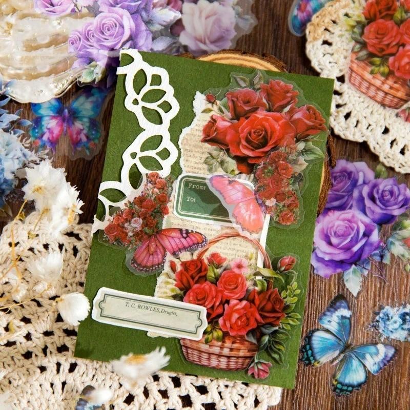 

30pcs/pack Flowers Stickers Transparent Decorative Decals for Scrapbooking Stick Labels Junk Journal Supplies