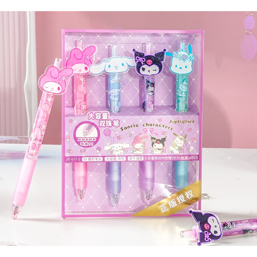 

4 Pcs Pen Set Sanrio Cute 0.5mm Black Pena Cepat Kering