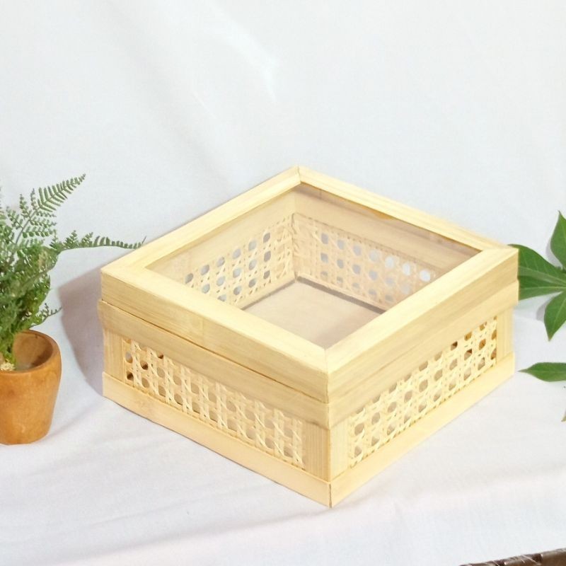

R wadah hampers keranjang motif rotan segi enam hexagonal tutup kaca transparan hantaran25x25x12cm /hantaran/nikahan/seserahan/hampers/bingkisan/wedding/keranjang/wadah makanan/gift/sembako/roti/cake/nasi/catering/nasi box/food/lamaran/tradisi/craft