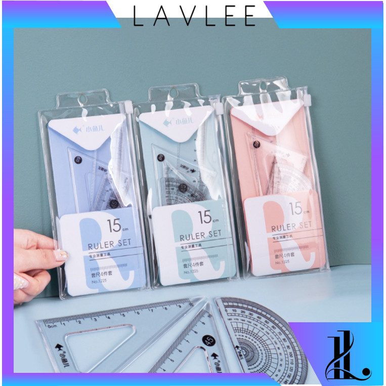 

LAVLEE - S6135 Penggaris Set 4 In 1 / Perlengkapan Sekolah Menggambar Motif Polos / Ruller Set Transparant / Penggaris Bening Polos