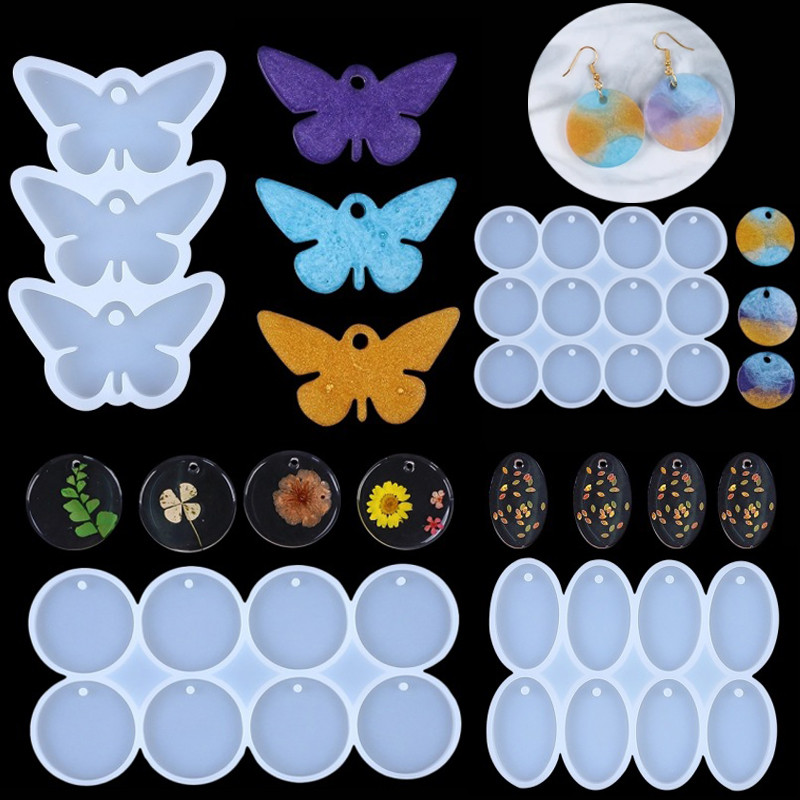 

Butterfly Keychain Pendant Crystal Epoxy Resin Mold DIY Round Oval Silicone Mold Earring Necklace Pendant Jewelry Crafts Casting