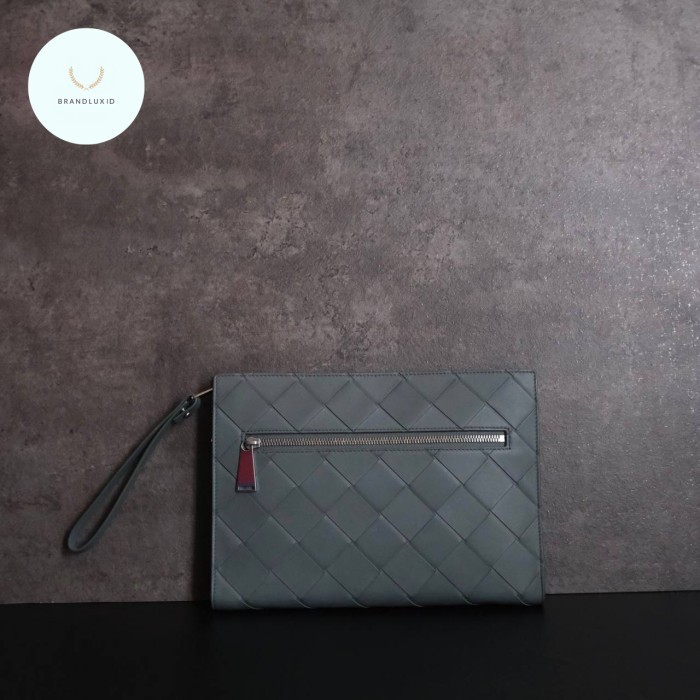 Bottega Veneta Pouch / Pochette / Clutch With Front Zipper in Grey - Blue Slate Color