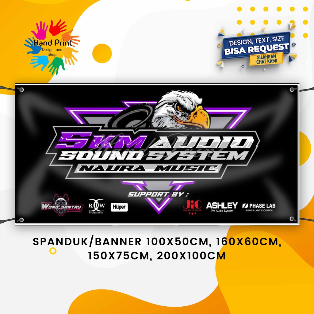 Cetak Spanduk Banner Toko audio Ungu Sound System MMT Spanduk Custom 200x100