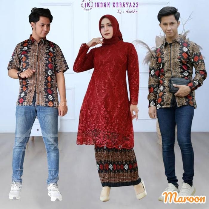 Setelan Kebaya Couple Lamaran Elegan Modern Tunik Brokat Tile Bordir Dress Wanita Pasangan Kemeja Ba