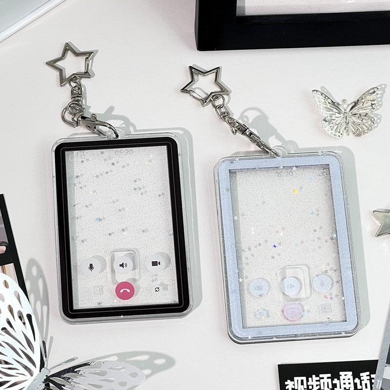 

Ins Korean Cute Video Call Card Holder Bus Card Bank ID Card Protective Display Sleeves Students Bag Pendant Gift