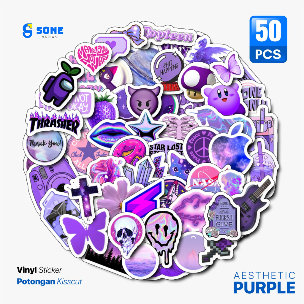 

Stiker Aesthetic Purple Pack- Stiker Ungu Thumblr- Diary-Laptop-Hp