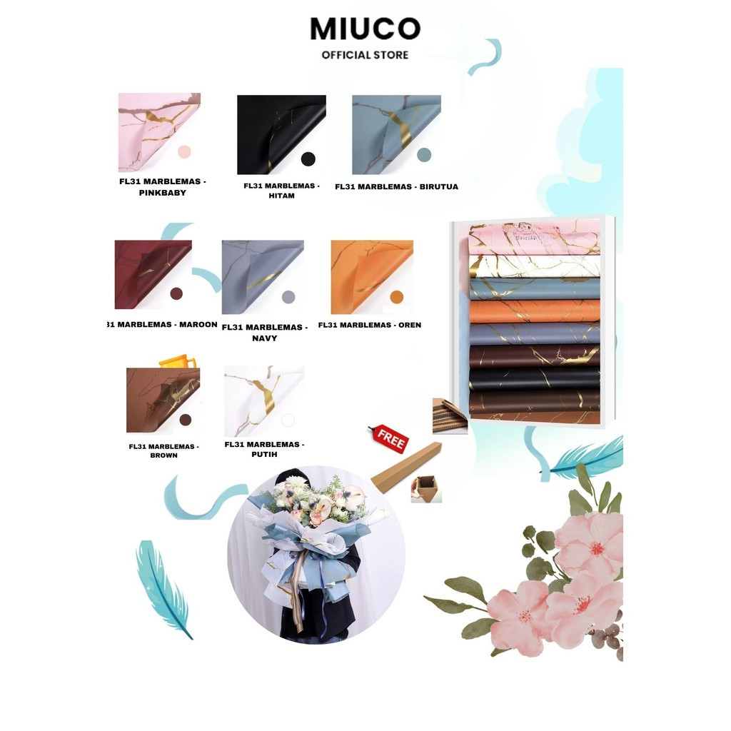 

MIUCO - (5 LEMBAR) - FL31 MARBLEMAS Kertas Bunga Paper Buket Motif Marble Emas Florist Kado Cellophane