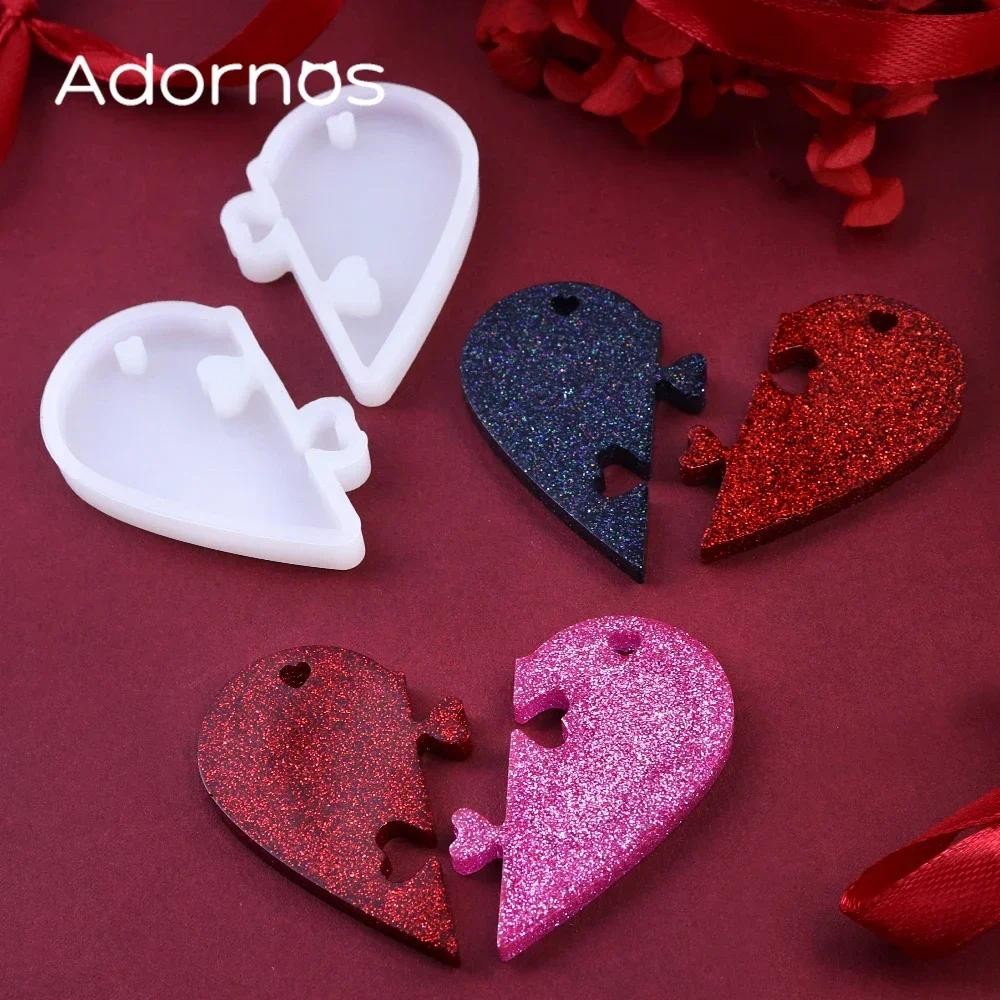 

2 pcs/set Love Locks Heart Puzzle Pendant For Lovers Pendant Silicone Mold DIY Couple Gift Jewelry Casting Molds