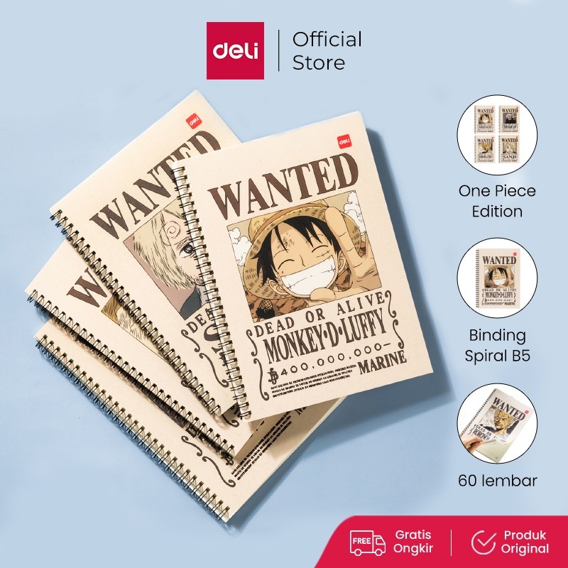 Deli One Piece Spiral Notebook / Buku Tulis Buku Catatan Spiral B5 60 Lembar 70 GSM One Piece EN004