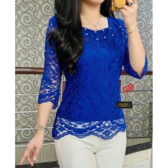 MF  Atasan Brokat TANGAN LURUS/ BLUS WANITA SEMI RENDA