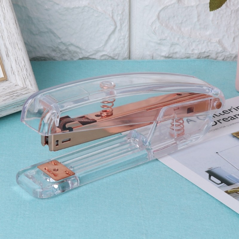 

Fashion Rose Gold Stapler Acrylic Metal 24/6 26/6 Practical Manual Staplers Tool School Office Supplies